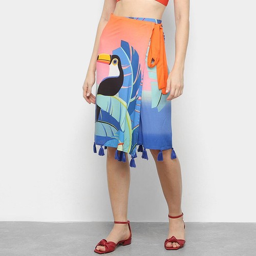 Farm Rio Anthropologie Tuca Tropicalia Mooring Midi Skirt Beach Wrap S #505
