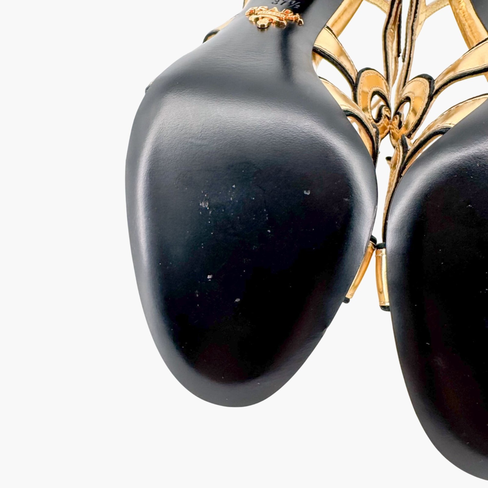 Prada Baroque Gold Caged Sandals Size 37.5 US 7.5 Cutout Metallic Leather Heels thumbnail 13