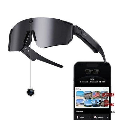 AI Smart Glasses with Camera, 1200P Video Recording, Real-Time Voice Black