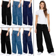 Enzo Ladies Baggy Jeans Womens Wide Leg Stretch Denim Trousers Pants
