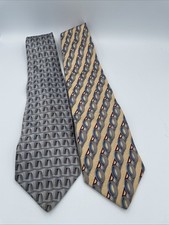 Vintage Dover Arrow Geometric blue grey gold Silk Tie made in usa 2 neckties