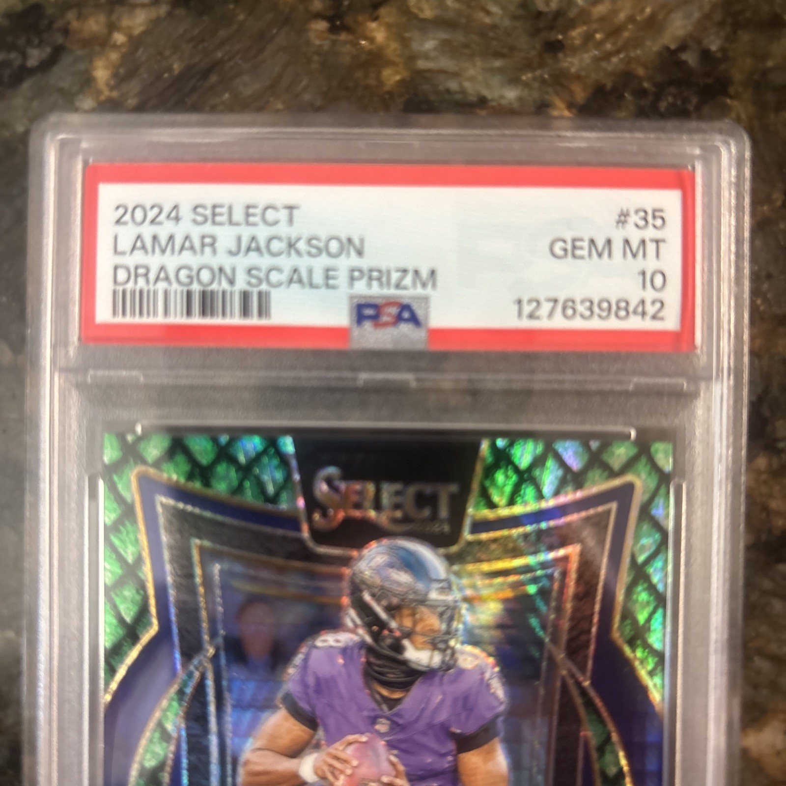 2024 Panini Select Concourse Lamar Jackson #35 Dragon Scale Prizm PSA 10  /81 view 3