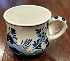 Porcelain Tea Cup Floral Design Hand Painted In Holland Delft Blue VGUC