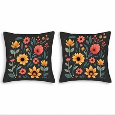 Set of 2 Decorative Throw Pillow Covers 18x18in - Floral Pattern with Sunflowers