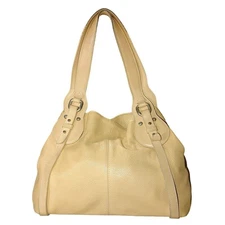 Furla Beige Soft Leather Tote Shoulder Bag Handbag Italy Dual Handles Spacious