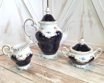 5pc Weimar Porcelain Echt Weimar Kobalt Teapot/Creamer/Sugar & Lids Germany