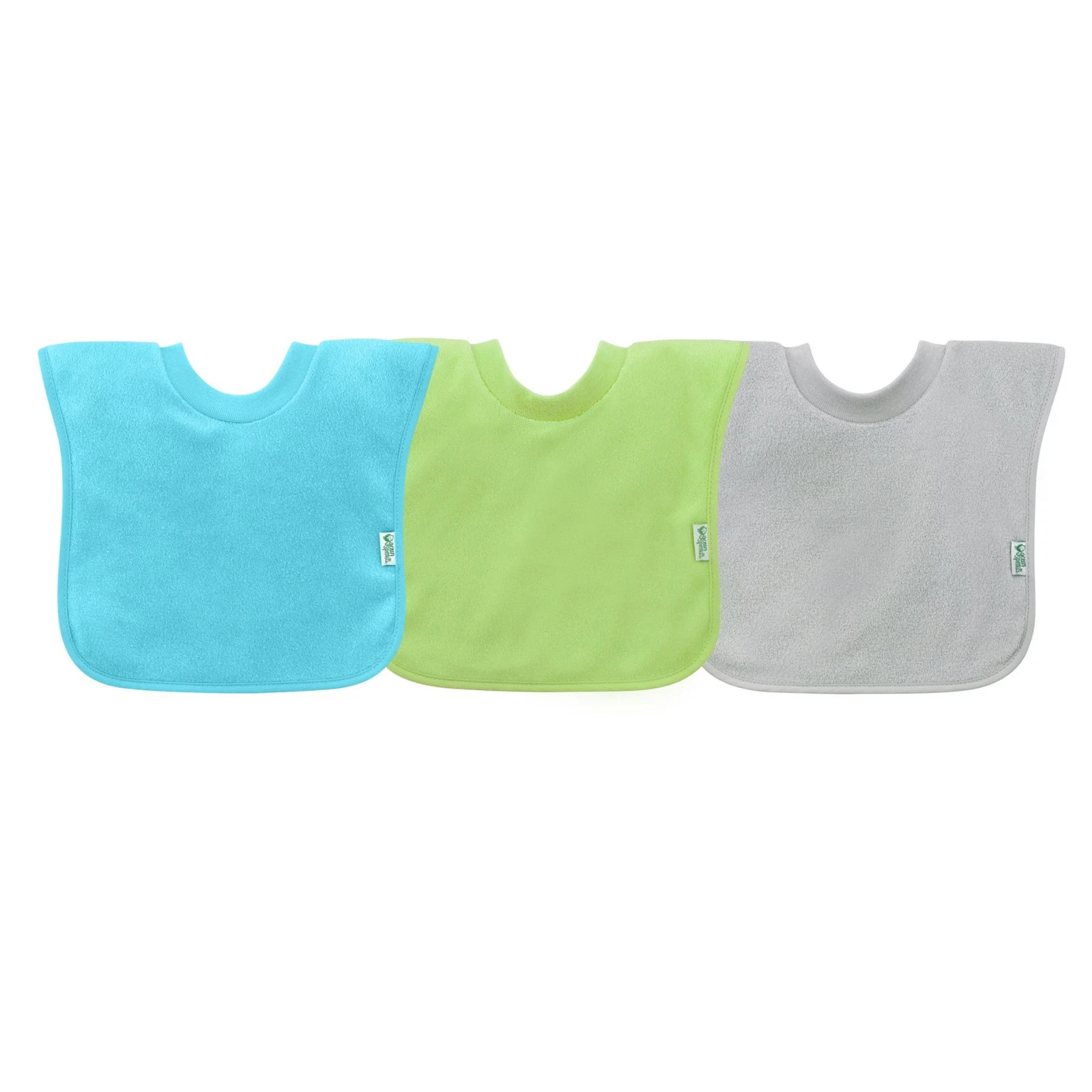 Green Sprouts Toddler Bib 3Pk Aqua Waterproof Pull Over Stay Dry Protection