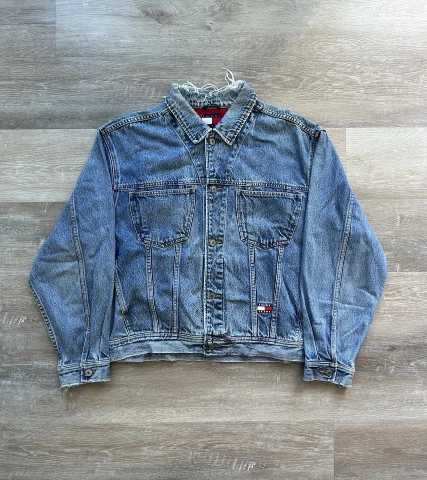 Vintage 90s Tommy Hilfiger Jeans Denim Big Flag Denim Jacket Large - Image 2 of 4