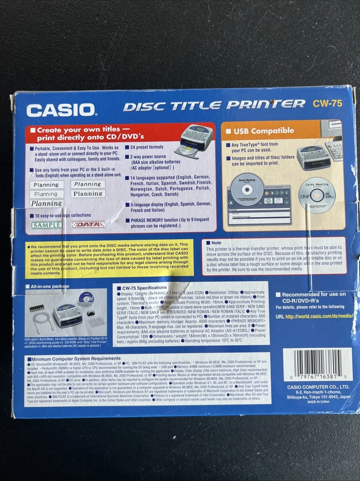 Casio CW-75 Label Thermal Printer - Image 2 of 4