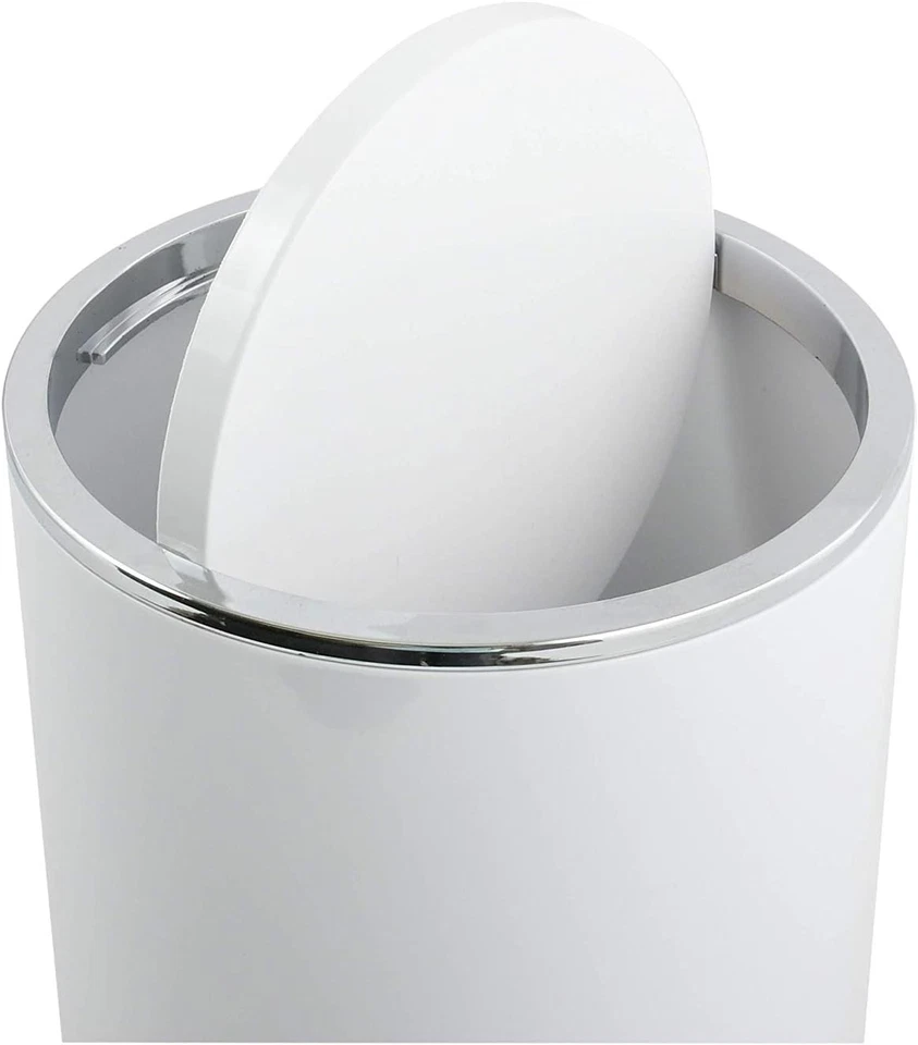Poubelle Couvercle Basculant Amovible - Design Moderne Ronde - 6L - Blanc - Photo 2/4