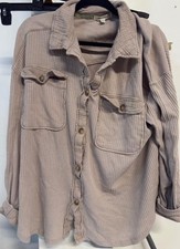 CA3284 BRIGGS Waffle Knit Button-Up Shirt XXL Green Shacket Casual Top Size 2X