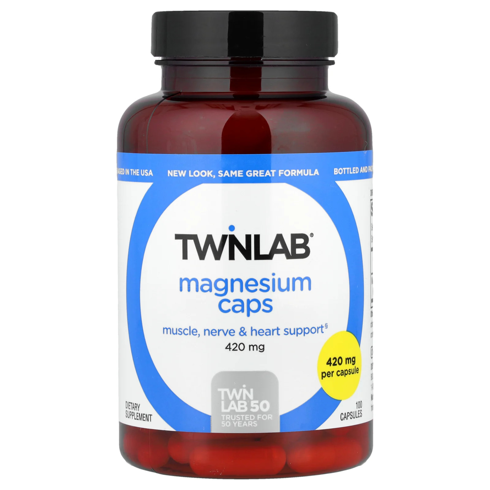 Twinlab Magnesium Caps 400 мг, 100 капсул без яиц, рыбы, лактозы
