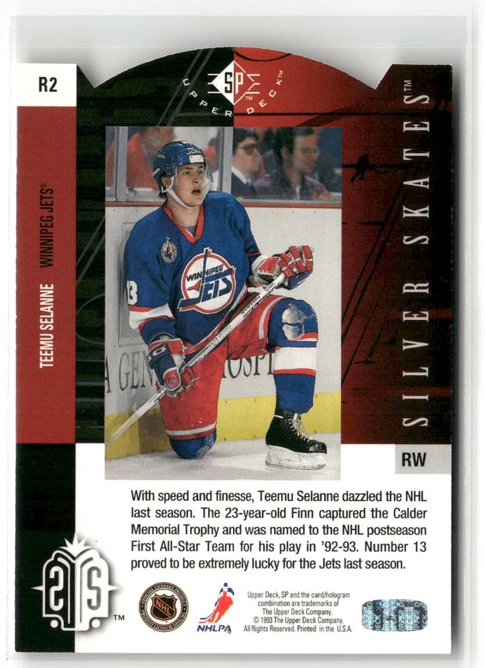 1993-94 Upper Deck #R2 Teemu Selanne Silver Skates Gold Exchange ☘️123 - Image 2 of 2