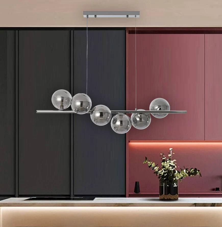 Lampadario a sospensione 6 sfere in vetro fume V721-SILVER - Immagine 3 di 4