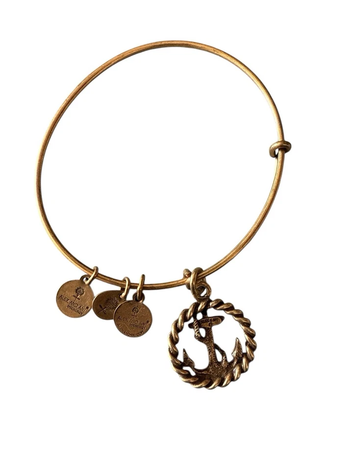Brazalete colgante deslizante con dije de oro con cuerda y ancla ALEX AND ANI Foto 3 de 4
