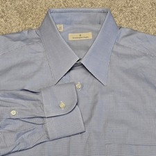 Ermenegildo Zegna Blue Micro Houndstooth Dress Shirt Mens 42 16.5 Regular Italy