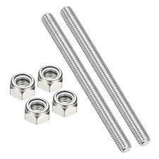 2Pcs 3/8"-16x110mm Threaded Rods with Nylon Insert Lock Nut, Silver