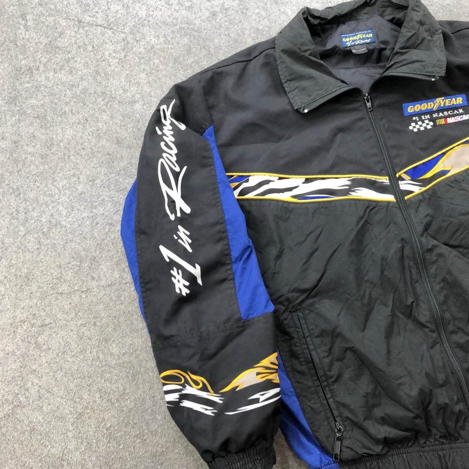 Vintage Nascar Goodyear Jacket Mens Small Black Blue Racing Windbreaker Racing - Image 3 of 4