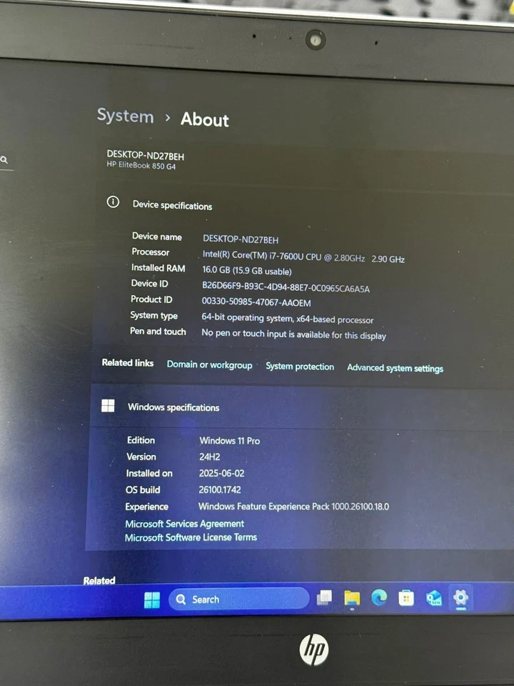 HP EliteBook 850 G4 - CPU: Intel Core i7-7600U (7th Gen, 2.8GHz up to 3.9GHz) - Image 3 of 4