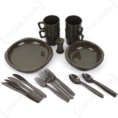 26 Piece Camping Dinner Set Olive Drab - Camping Walking Hiking Family Eating - Image 1 of 4