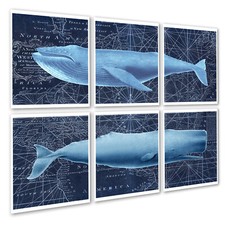 Whale Wall Art 6 piece unframed Wall Art Navy Blue Nautical Decor