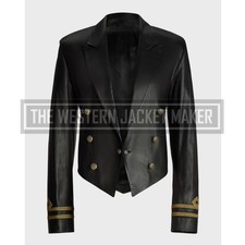Military Jacket Style Womens, Cropped Leather Blazer For Women In Black, 30% Off