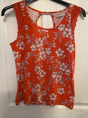 Matalan Red & White Floral Top With Lace Sleeve Detail Size UK 8 Brand New