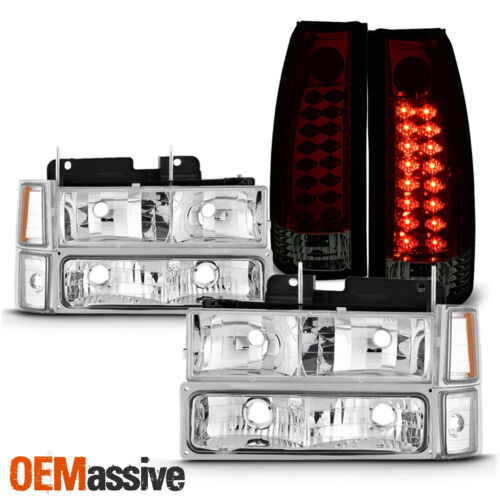 For 94-98 C/K 1500 2500 3500 Tahoe Suburban Headlights+ LED Red Smoked Tail Lamp - Picture 1 of 12