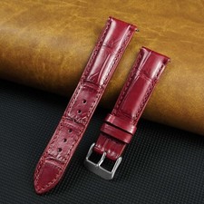 18mm Red Wine Leather Watch Band Real Crocodile Watch Strap Men Handmade