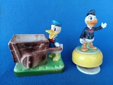 Vintage Donald Duck Ceramic Figurine Cart Planter~Dan Brechner &Schmid Music Box