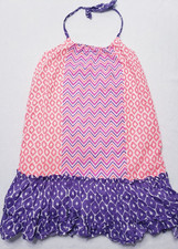 Old Navy Women's Halter Dress Size Medium 8 Neon Orange Purple Chevron Print