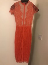 Missguided Blush Coral lace dress size 6 Wiggle