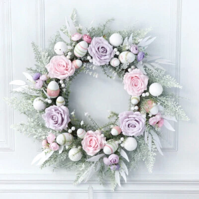 Künstlicher Kranz Rose Pink Windflower Kunstblumen Mit Grünen Blättern Türdeko - Bild 1 von 4