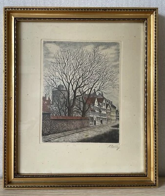 Cadre D'Image Jugendstil Avec Gravure Motif Urbain Maisons Tour Mur Danemark - Photo 1/4
