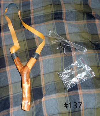 Hand-crafted wooden slingshot/catapult. Red Elm, with 3M shooting glasses/ammo!