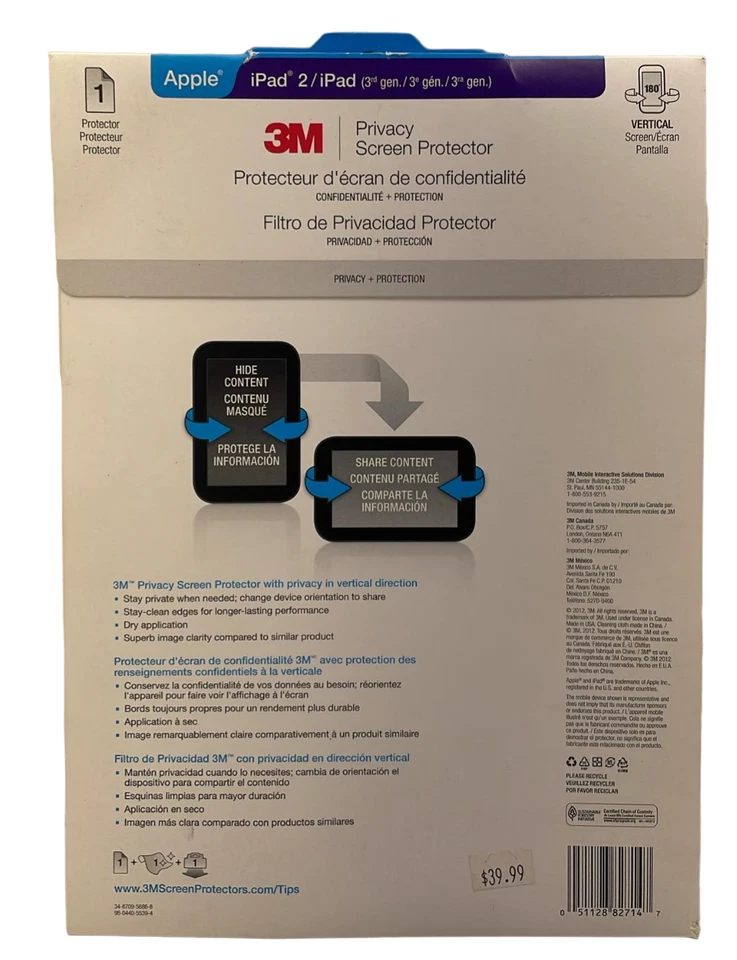 3M Privacy Screen Protector for iPad 2/iPad 3rd gen - Image 3 of 4