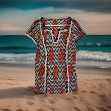 Tory Burch authentic Koi fish Swim v-neck tunic dress Top coverup 8