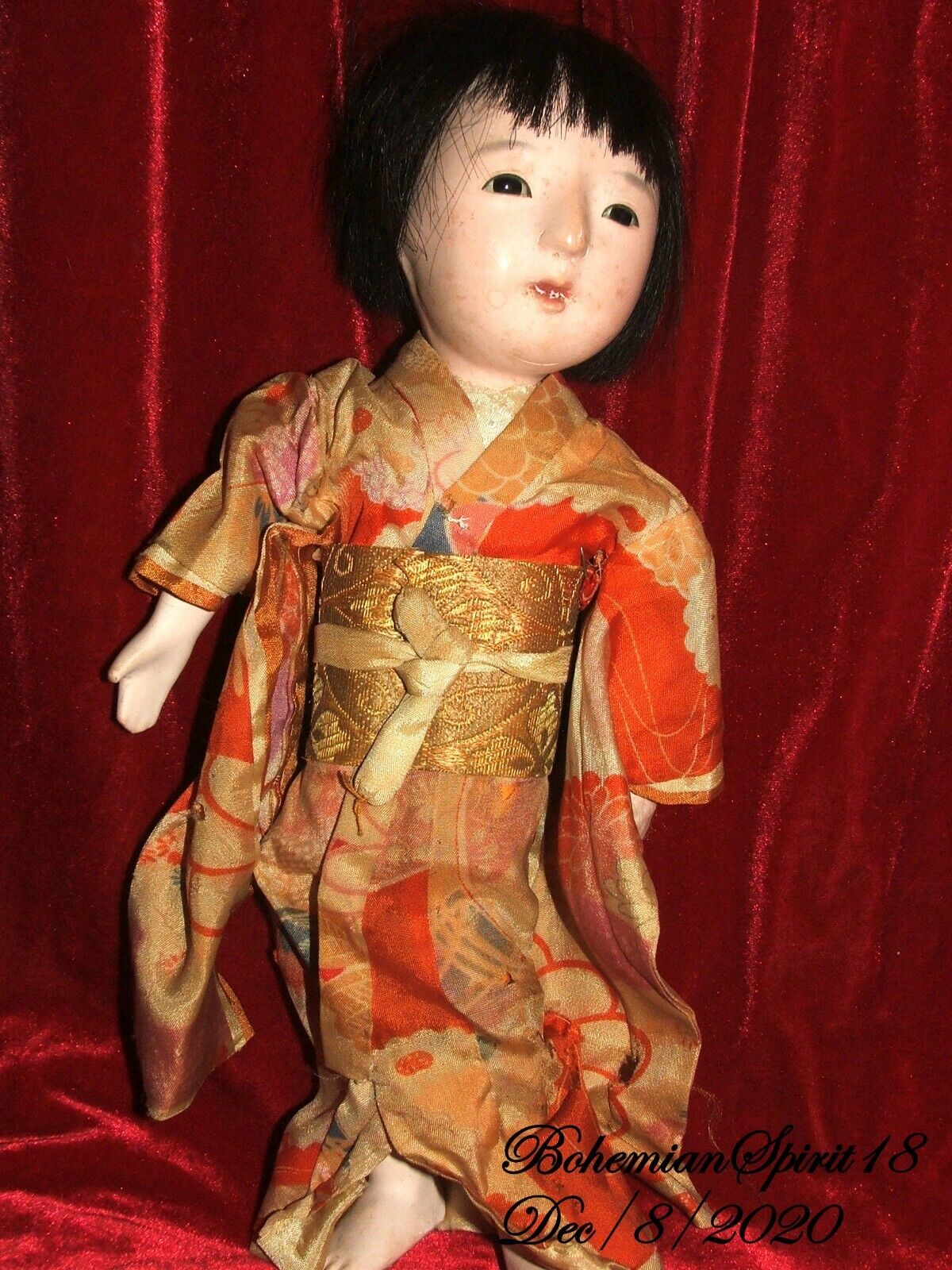 Antique Bisque Doll Head With Glass Eyes Made in Japan 