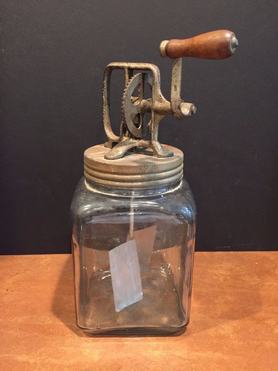 LARGE Antique Vintage Kitchen Beater Mixer Butter Churn Jar Screw