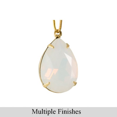 18x13mm White Opal Faceted Glass Pear Stone in 1 Loop Setting