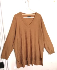 Lane Bryant Womens Sweater 26/28 Brown Tunic V-Neck Ribbed Long Sleeve Casual