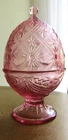 vintage L.E. Smith Depression Glass egg-shaped candy dish in the Alexandra pink