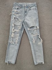 American Eagle Jeans Womens 4 Light Wash Mom Jean Distressed Ripped High Rise