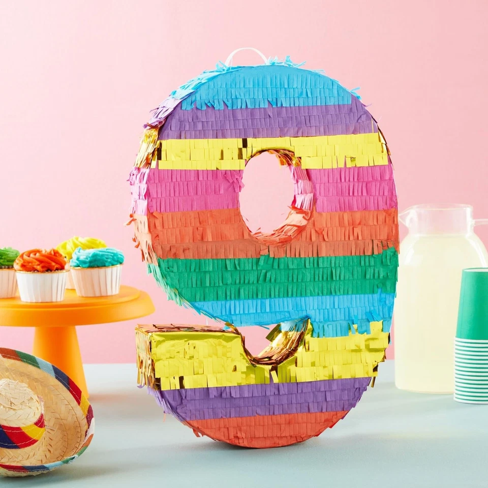 AZUL PANDA Arco Iris Número 9 Piñata para Suministros de Fiesta de 9º Cumpleaños, Fiesta, Ani Foto 2 de 4