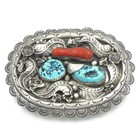Southwest Signed Sterling Turquoise Red Coral Belt Buckle Lot of 3 #S5635-1 — photo 2