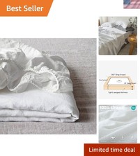 Linen Fitted Sheet King Size Breathable Deep Pocket Bed Sheet Natural White