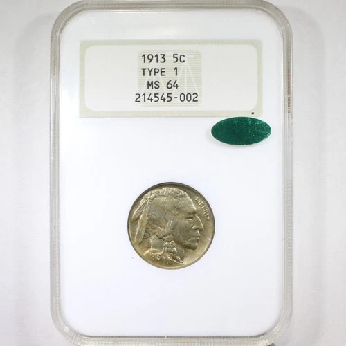 1913 5C Type 1 NGC/CAC MS64 Fatty - Buffalo Nickel - Popular One Year Type Coin