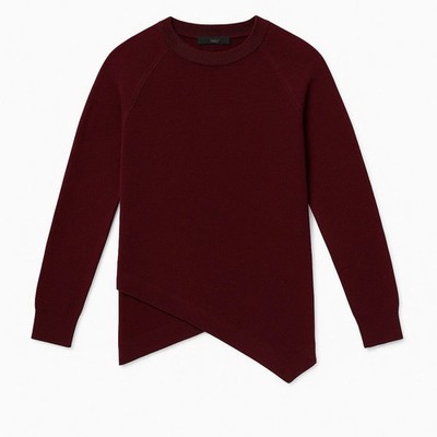 Hugo Boss Designer Women s Knit Pullover Sweater Asymmetrical Hem - M -Maroon
