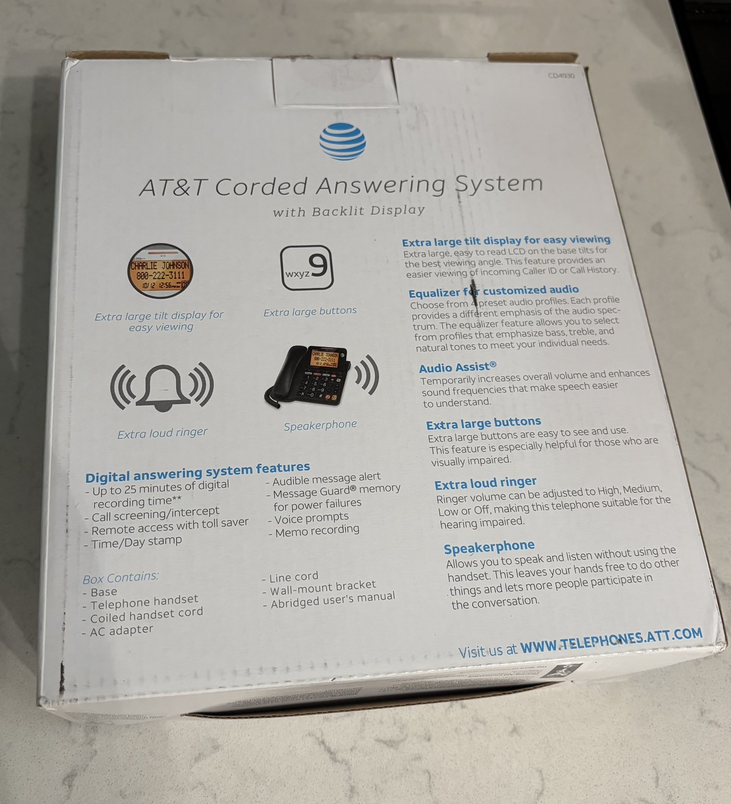 Labeling Display AT&T CD4930 Corded Phone Answering System Caller ID Extra-Large Display ...
