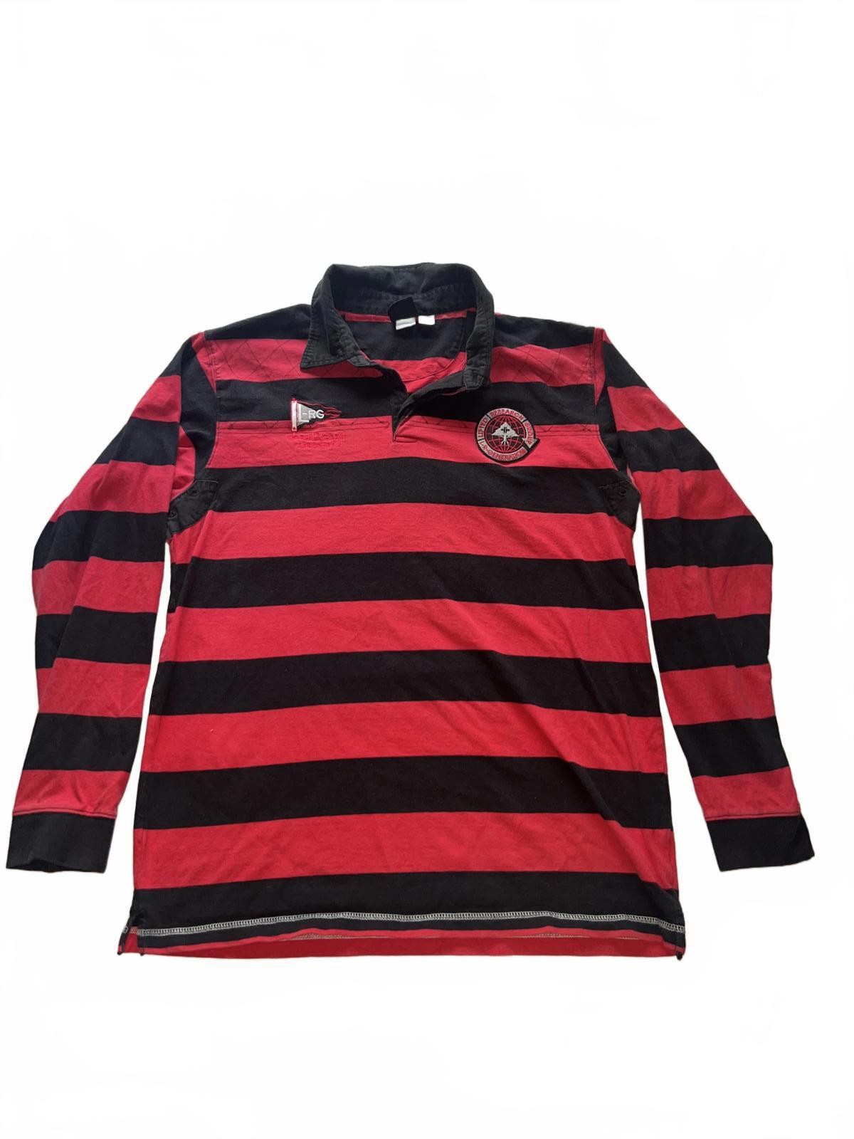 Polo vintage LRG rojo y negro a rayas manga larga XL